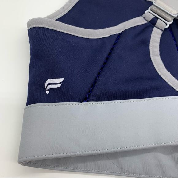 Fabletics Zoe High Impact Zip Front Cross Back Strap Sports Bra Blue/Grey - Picture 10 of 12